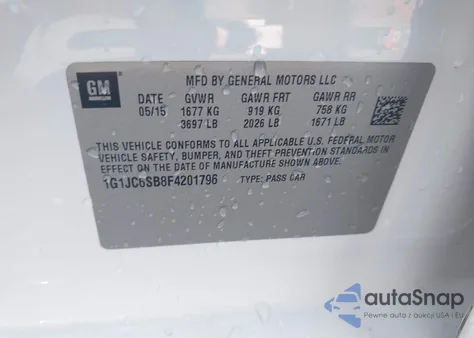 2015 Chevrolet Sonic Lt Auto z USA, uszkodzony, nr VIN 1G1JC6SB8F4201796